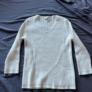 Jones New York White V-Neck Cable Knit Sweater